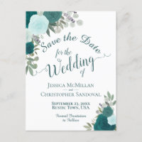 Elegant Teal Turquoise Roses Wedding Save the Date
