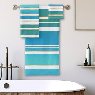 Elegant Teal Turquoise Striped Pattern Bath Towel Set
