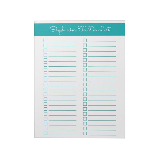 Elegant Teal Vertical 8.5x11 Two Column Checklist Notepad (Rotated)