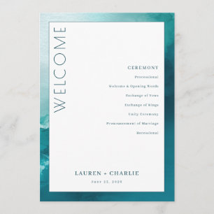 Elegant Teal Watercolor Ceremony Program
