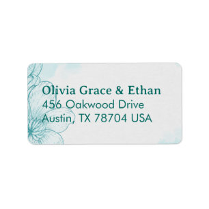 Elegant Teal Watercolor Floral Wedding Invitation  Label