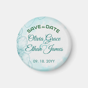 Elegant Teal Watercolor Floral Wedding Invitation Magnet