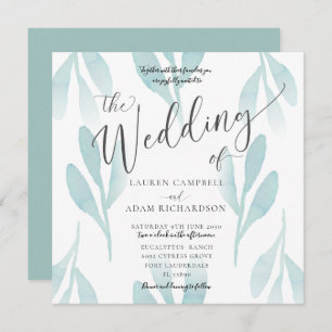 Elegant Teal Watercolor Foliage Wedding Invitation