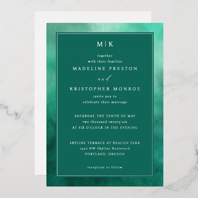 Elegant Teal Watercolor Invitation (Front/Back)