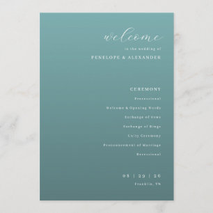 Elegant Teal Wedding Ceremony Schedule Program