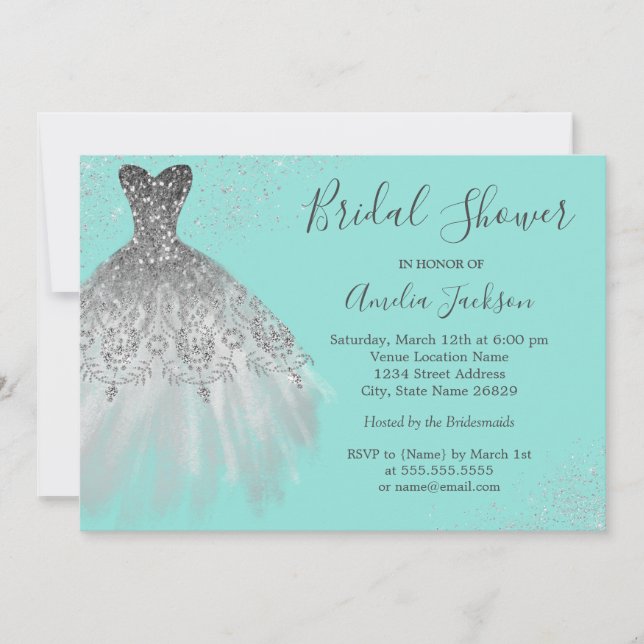 Elegant Teal Wedding Gown Bridal Shower Invitation (Front)