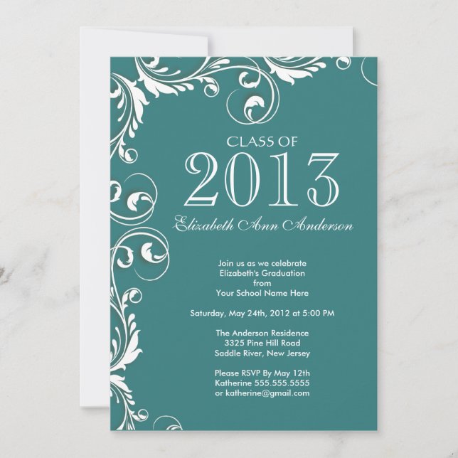Elegant Teal White Graduation Party Invitation (Front)