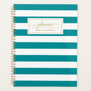 Elegant Teal White Stripes Pattern Planner
