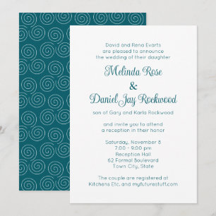 Elegant Teal & White Swirl Wedding Reception Invitation