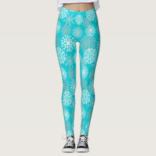 Elegant Teal Winter Snowflakes Holiday Christmas Leggings