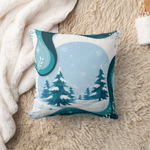 Elegant Teal Winter Wonderland Throw Pillow - Snow