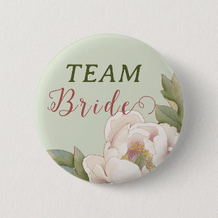 Elegant Team Bride Sage and Blush Pink Floral 6 Cm Round Badge