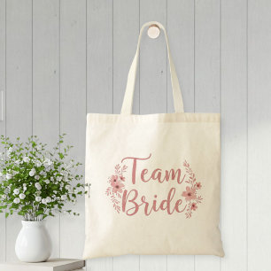 Elegant Team Bride Tote Bag with Pink Floral 