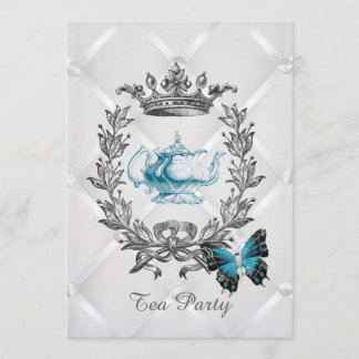 elegant teapot butterfly vintage tea party invitation