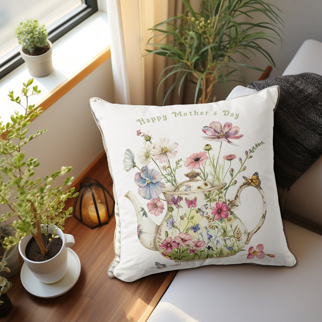 Elegant Teapot Spring Flowers Butterflies  Cushion (Creator Uploaded)