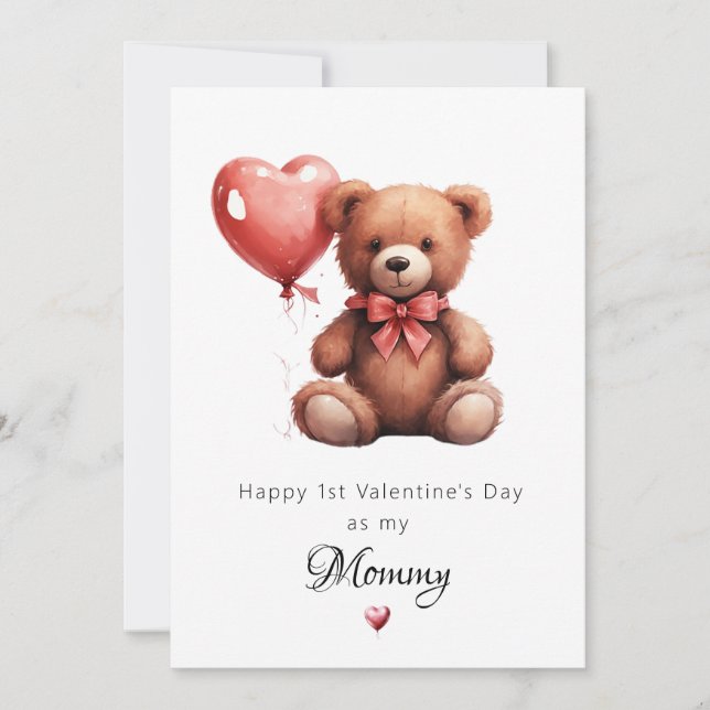 Elegant Teddy Bear Happy 1st Valentine's Day as m Holiday Card (Front)