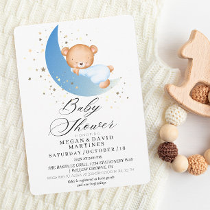 Elegant teddy bear moon gold stars  Baby Shower  Invitation