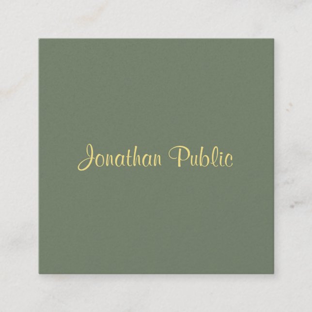 Elegant Template Calligraphed Script Name Modern Square Business Card (Front)