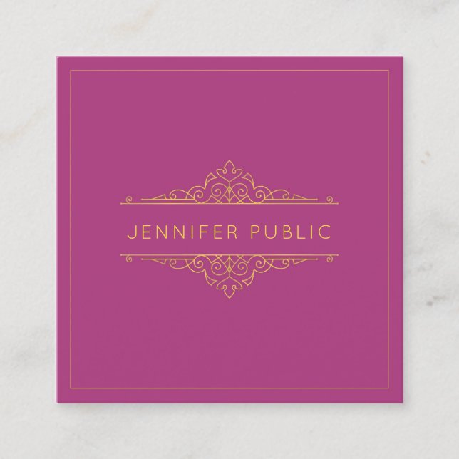 Elegant Template Professional Gold Text Frame Luxe Square Business Card (Front)