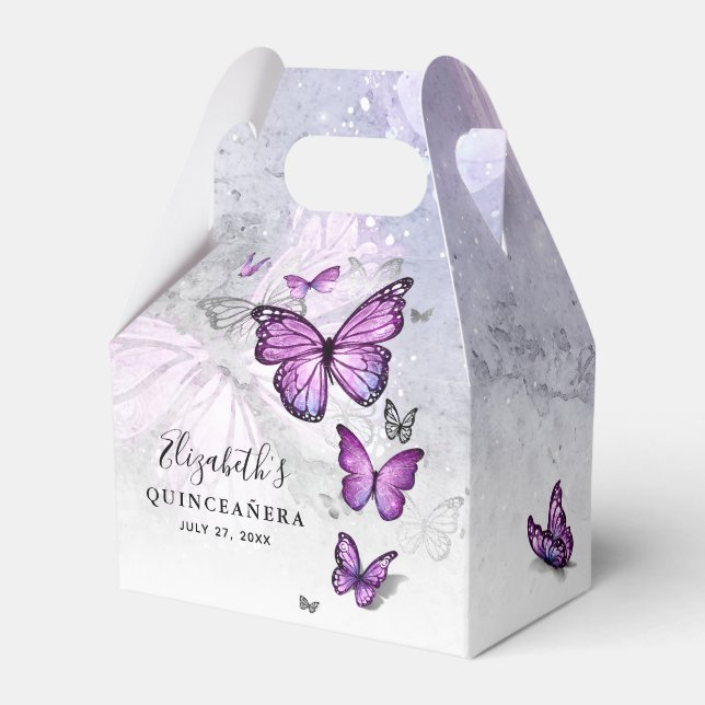 Elegant Template Silver and Purple Butterfly Favour Box (Front Side)