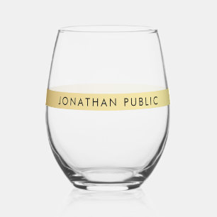 Elegant Template Text Name Sleek Custom Gold Stemless Wine Glass