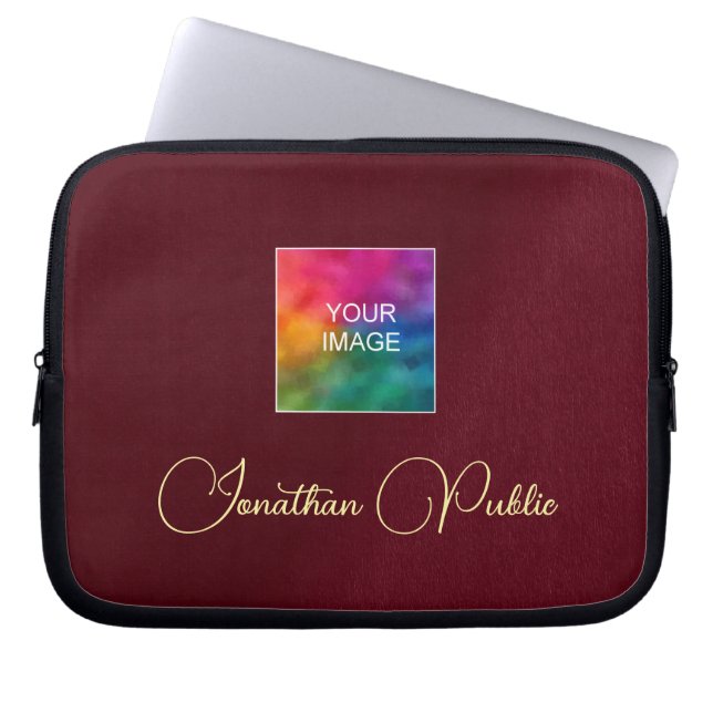 Elegant Template Upload Your Logo Custom Text Name Laptop Sleeve (Front)