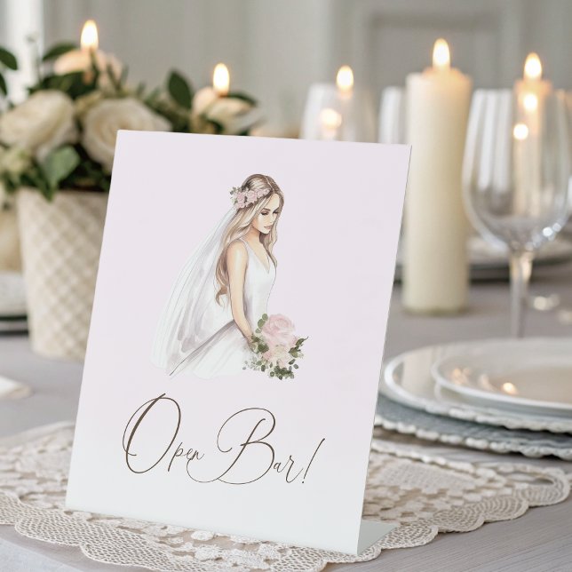 Elegant Tender Pink Bridal Shower Open Bar Pedestal Sign (Elegant Tender Pink Bridal Shower Open Bar Pedestal Sign)
