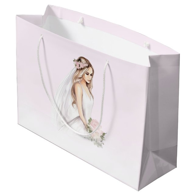 Elegant Tender Pink Bride-To-Be Bridal Shower Large Gift Bag (Back Angled)