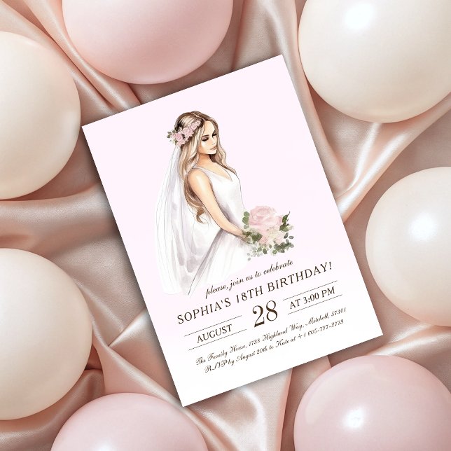 Elegant Tender Pink Princess 18th Birthday Invitation (Elegant Tender Pink Princess 18th Birthday Invitation)