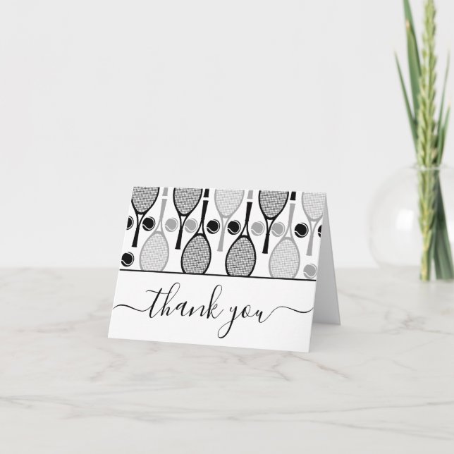 Elegant Tennis Black &White Player Coach Gratitude Thank You Card (Front)