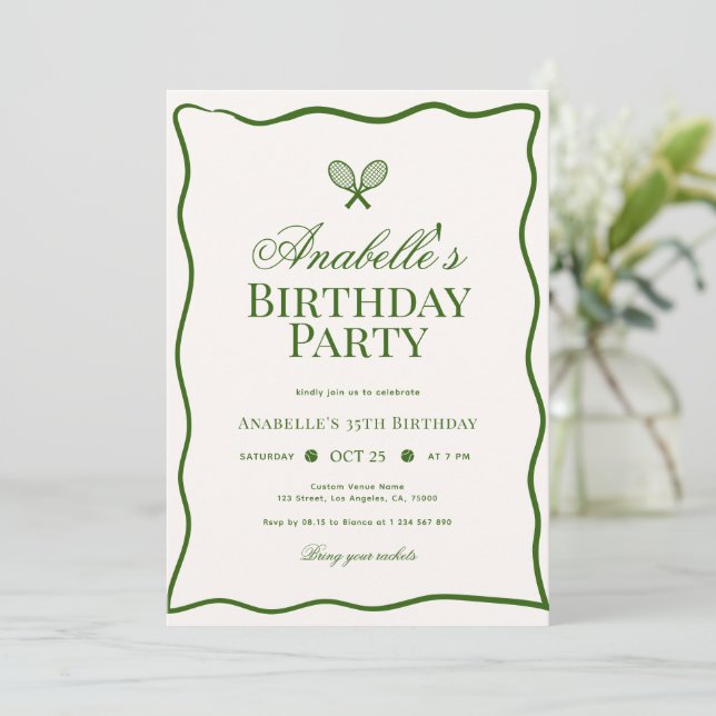 Elegant Tennis Theme Kid or Adult Birthday Party Invitation (Standing Front)