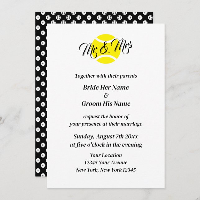 Elegant tennis theme wedding invitation template (Front/Back)