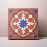 Elegant Terracotta and Blue Flower Azulejo Ceramic Tile<br><div class="desc">Decorate the office with this Elegant Terracotta and Blue Flower Accent Tile design. You can customise this further by clicking on the "PERSONALIZE" button. Change the background colour if you like. For further questions please contact us at ThePaperieGarden@gmail.com.</div>