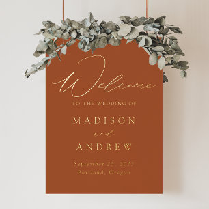 Elegant Terracotta and Gold Script Wedding Welcome Foil Prints
