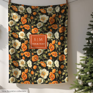 Elegant terracotta and sage green floral blanket