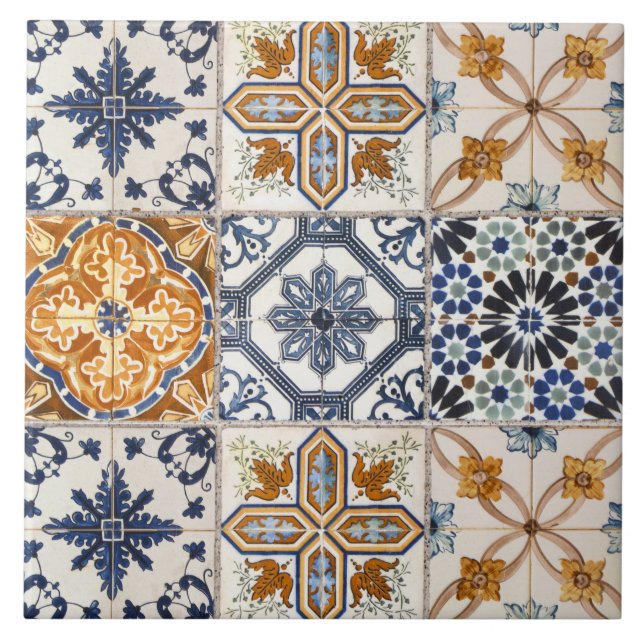 Elegant terracotta and white blue Colourful  Ceramic Tile (Front)