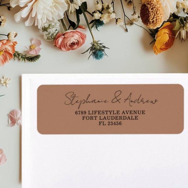 Elegant Terracotta & Black Wedding Label Return Address Label (Creator Uploaded)