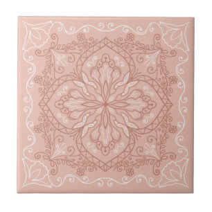 Elegant Terracotta Blush Pink Butterfly Decorative Ceramic Tile