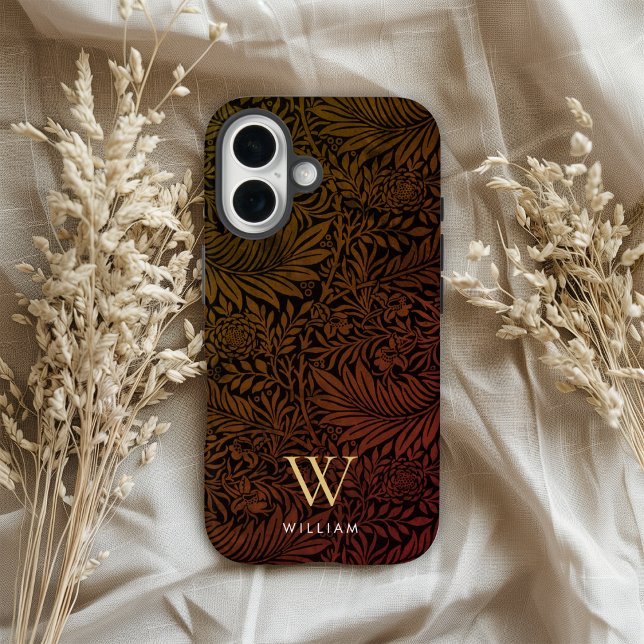 Elegant Terracotta Boho Botanical Pattern Monogram Case-Mate iPhone Case (Creator Uploaded)
