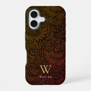 Elegant Terracotta Boho Botanical Pattern Monogram iPhone 16 Case