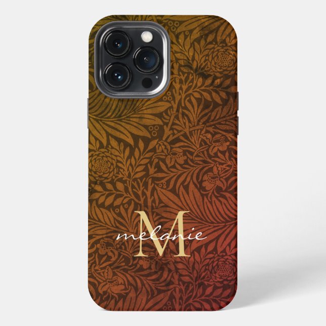 Elegant Terracotta Boho Botanical Pattern Monogram iPhone Case (Back)
