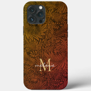 Elegant Terracotta Boho Botanical Pattern Monogram iPhone 13 Pro Max Case