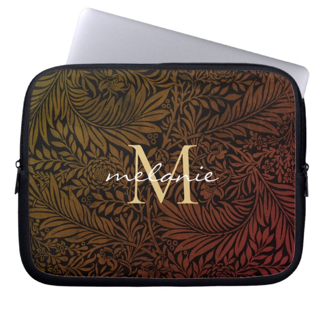 Elegant Terracotta Boho Botanical Pattern Monogram Laptop Sleeve (Front)
