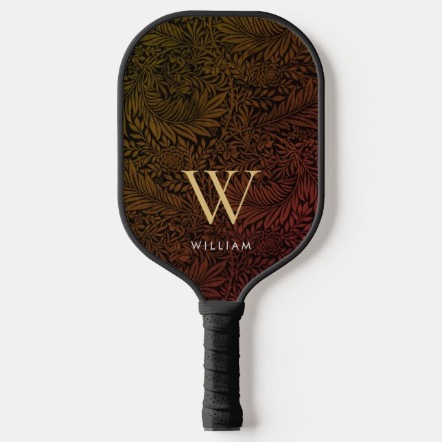 Elegant Terracotta Boho Botanical Pattern Monogram Pickleball Paddle (Front)
