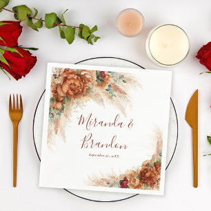 Elegant Terracotta Boho Pampas Grass Wedding Napkin