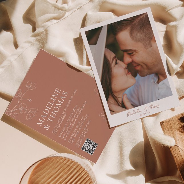 Elegant Terracotta Boho Photo QR code Wedding Invitation (Creator Uploaded)