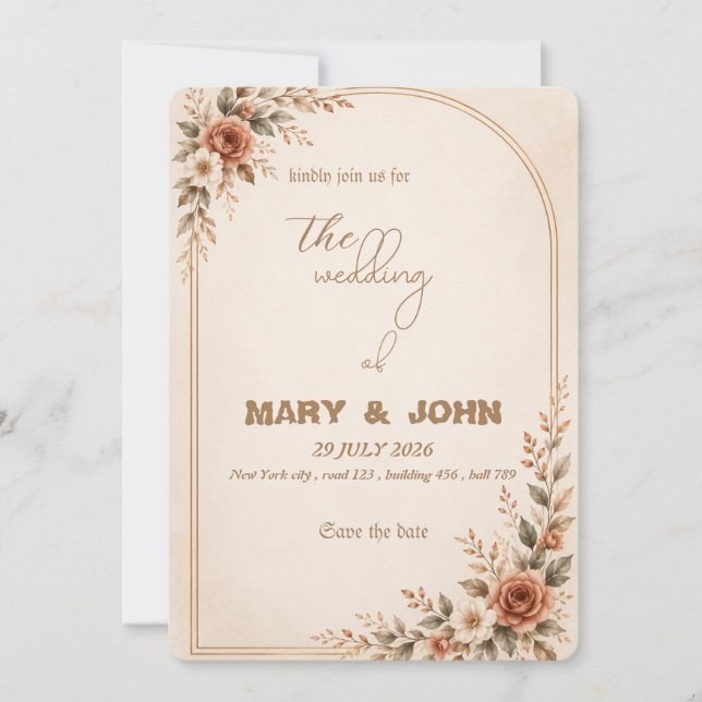 Elegant Terracotta Boho Rustic Wedding invitation (Front)