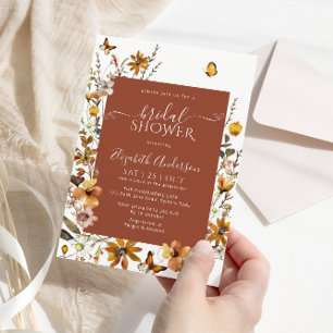 Elegant Terracotta Boho Wildflowers Bridal Shower Invitation