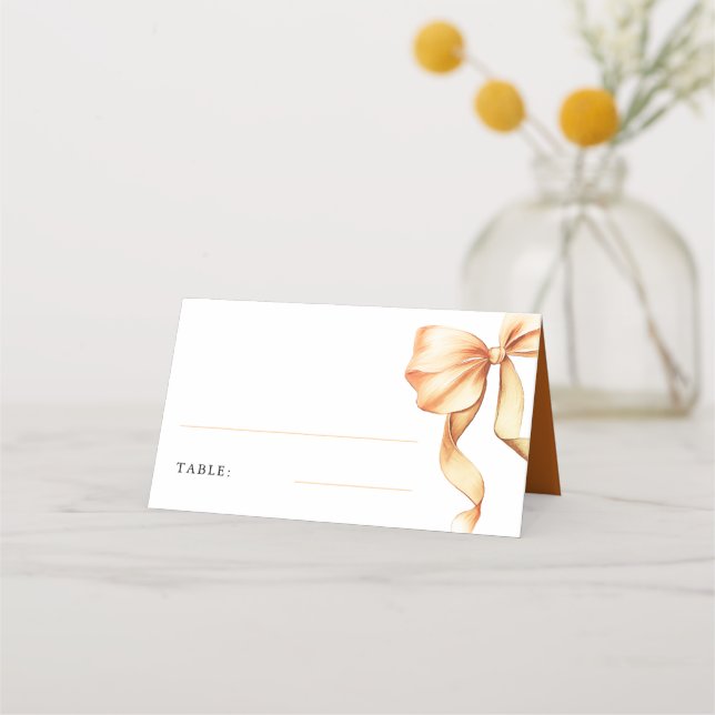 Elegant Terracotta Bow Bridal Shower Table Place Card (Front)