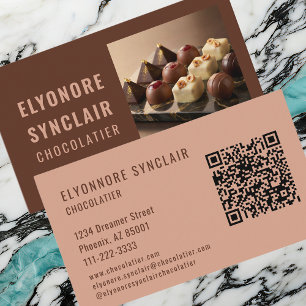 Elegant Terracotta Brown Chocolatier Photo QR Business Card